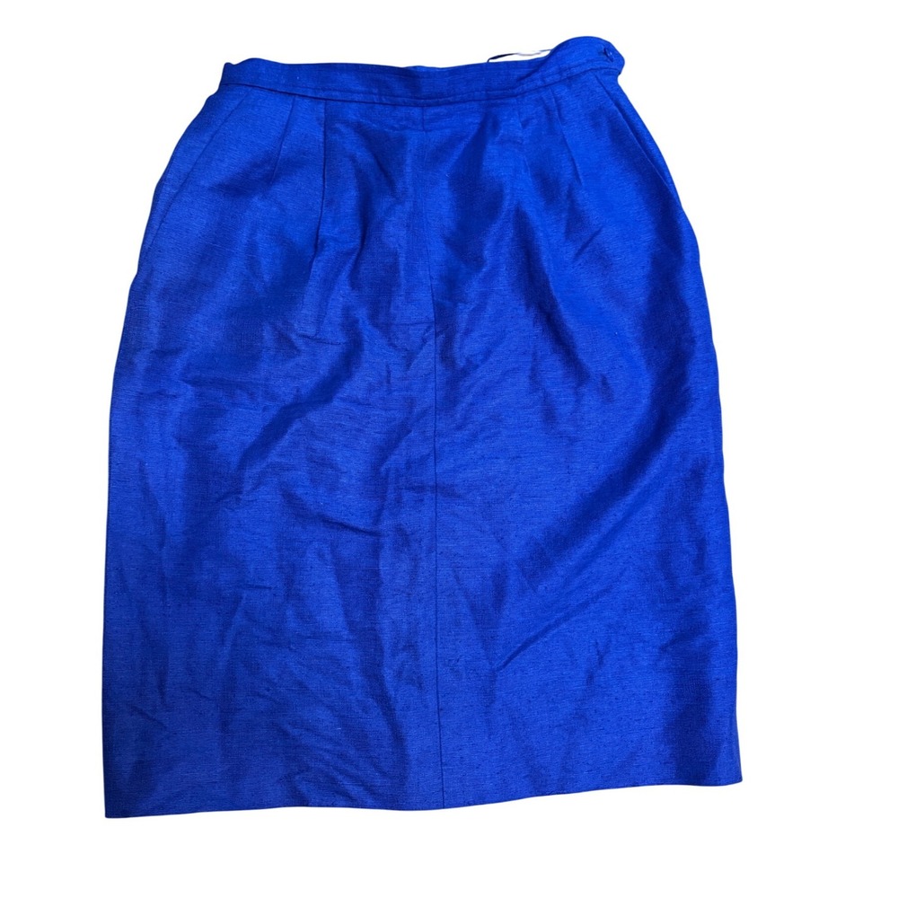 Vintage Yves Saint Laurent Rive Gauche Blue Pleated Pencil Skirt France Sz 42